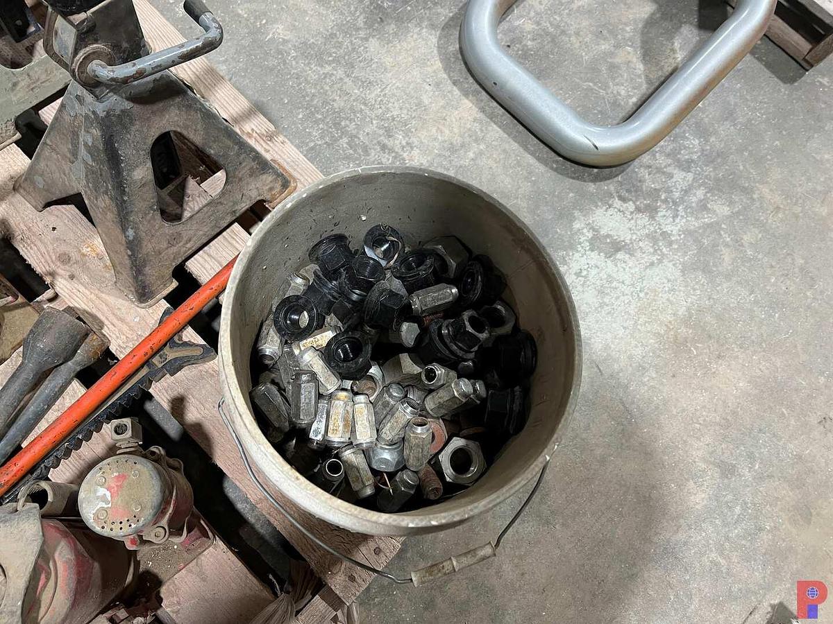 Used TWO PALLETS W/ BOTTLE JACKS, JACK STANDS, ROLLING PNEUMATIC LINE PAINTER & SEE DETAILS