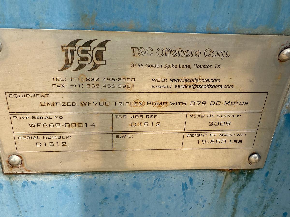 Used 2009 TSC UNITIZED WF700 5K WP TRIPLEX PUMP W/ D79 DC-MOTOR