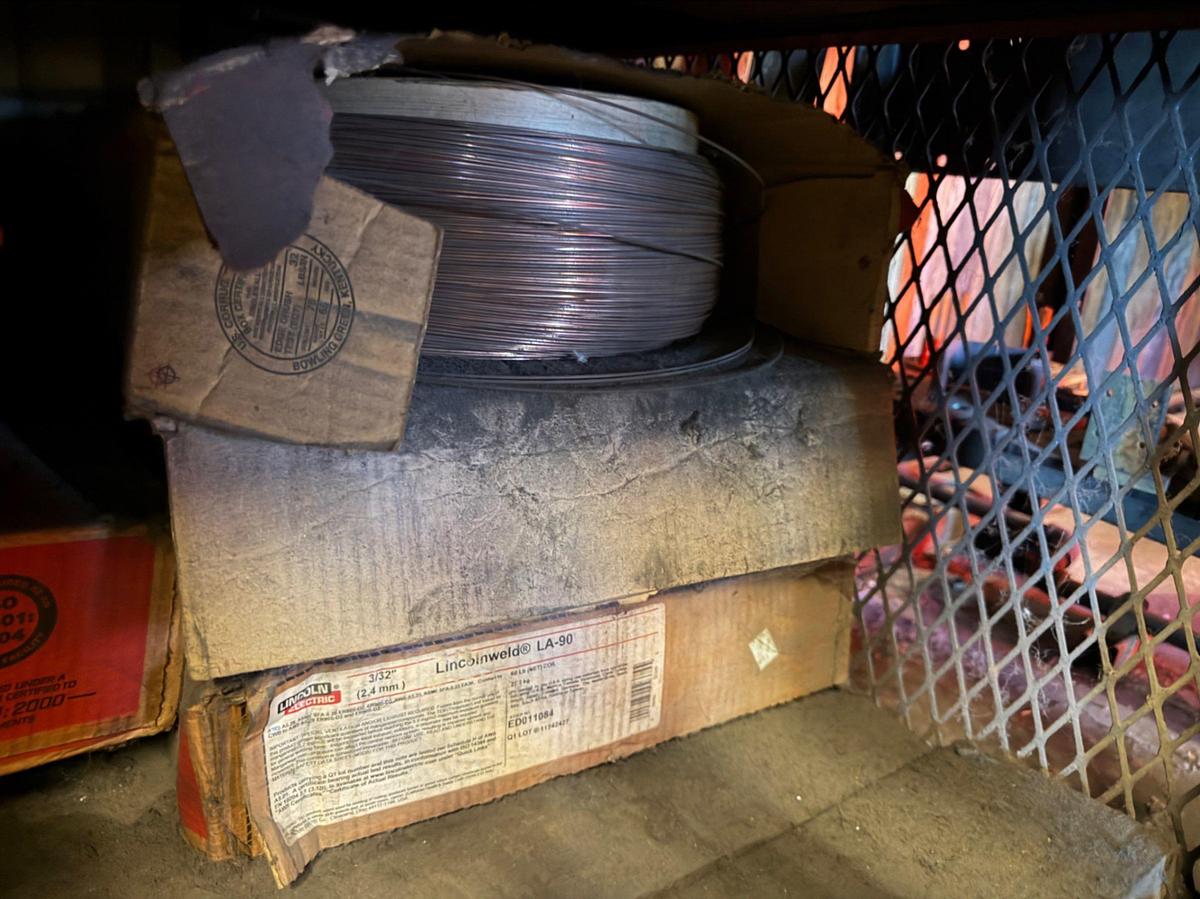 Used (13) Shelves w/ welding related tools, wire & power tools