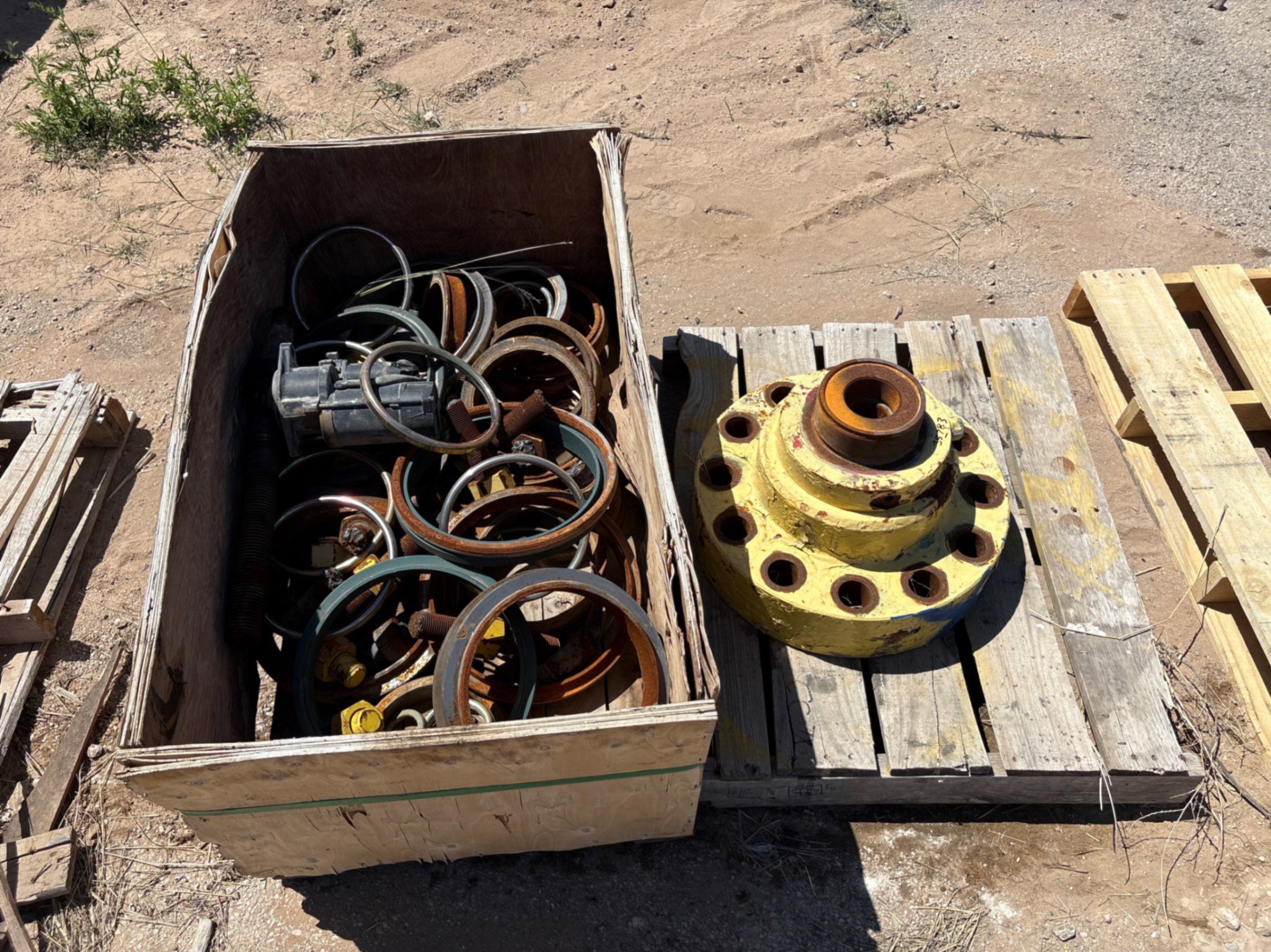 Used (6 pallets) of assorted frac valve parts, bonnet flanges, & 7-1/16” valve body