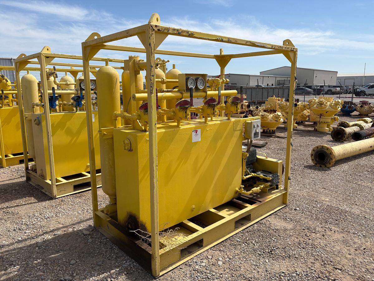 Used Meyer 4-station closing unit, skidded