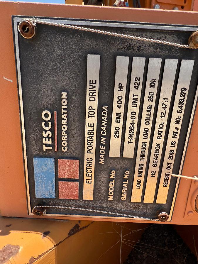 Used TESCO 250-TON EMI 400-HP TOP DRIVE (RECERT OCT. 2014)