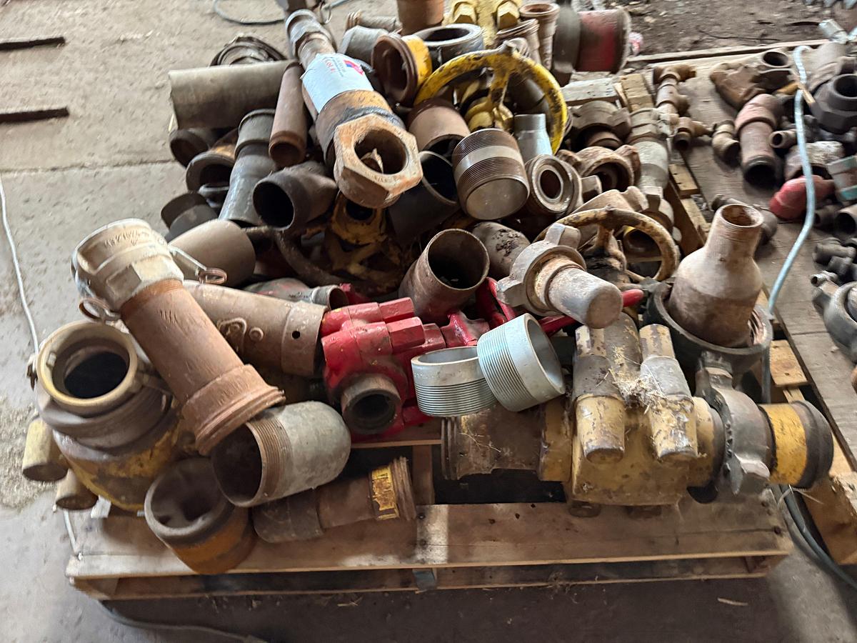 Used 3) PALLETS OF VARIOUS PIPE FITTINGS, SWEDGES, Valves, HAMMER UNIONS, & RELATED