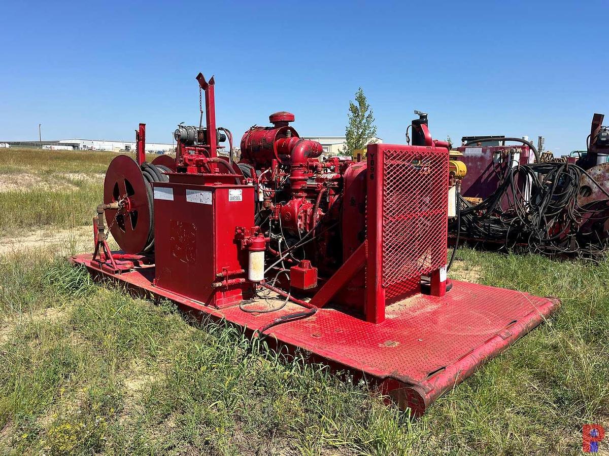 Used POWER SWIVEL SKID (NO SWIVEL) W/ DETROIT 4-71 DIESEL ENGINE, HOSES & REELS