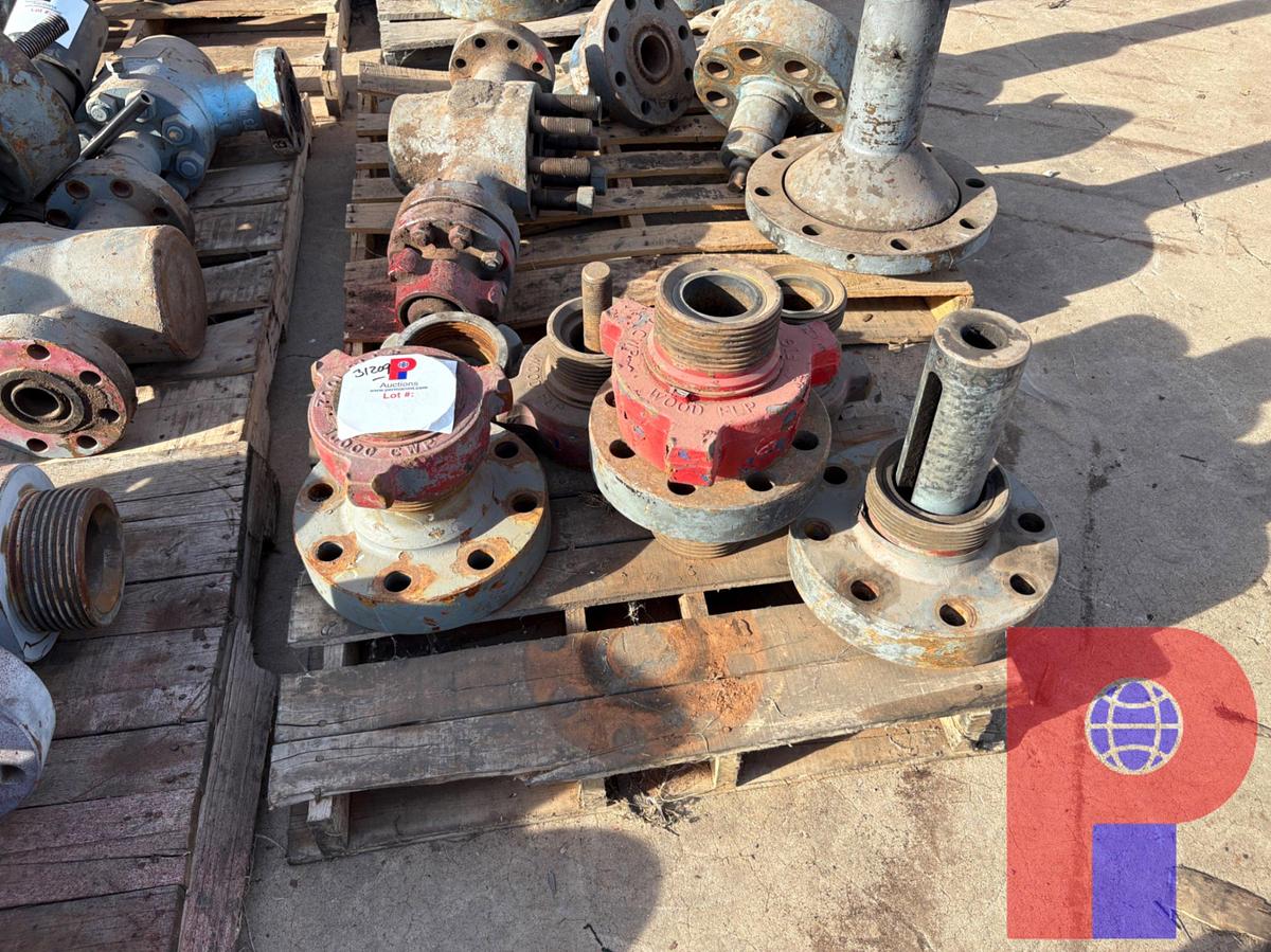 Used (2) PALLETS OF ASSORTED WECO FLANGES, 90° FLANGES, STEM PROTECTOR, & VALVE GATE