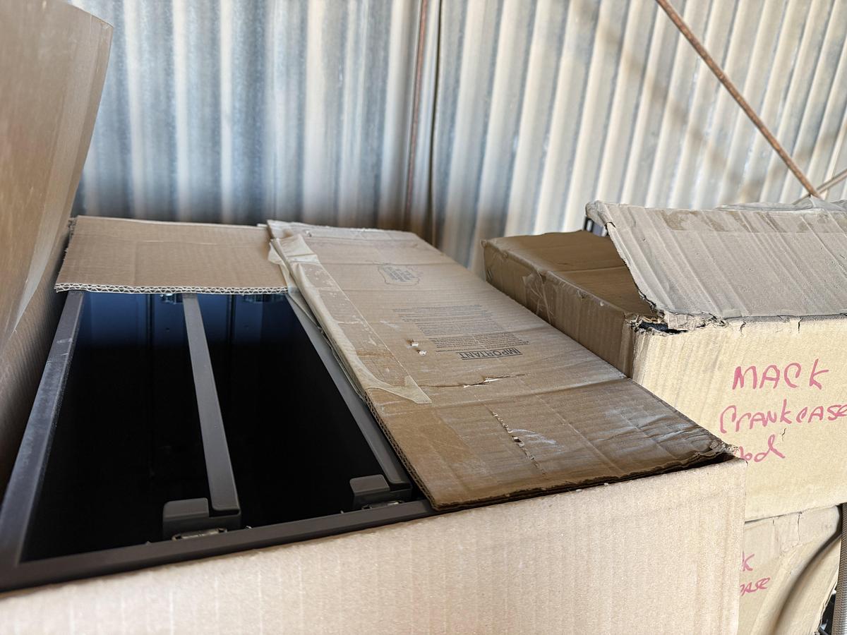 Used 77”L X 24”W X 78”H 4-SHELF RACK W/ ENGINE PARTS & RELATED