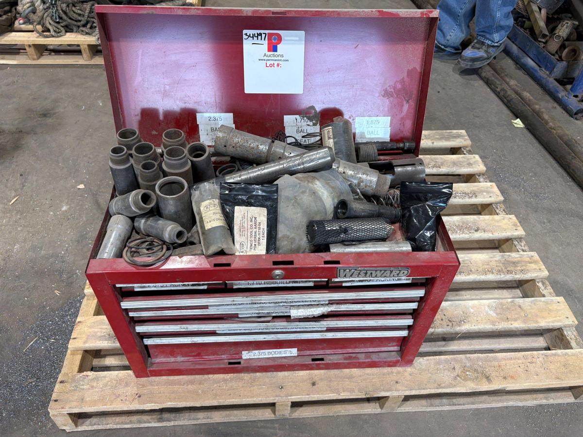 Used Toolbox full of assorted dart valve parts