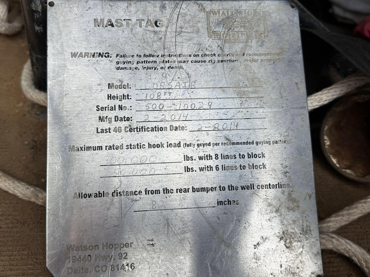 Used 2014 WATSON HOPPER PAY ZONE 550 DD 108’-300K 7-AXLE WELL SERVICE RIG