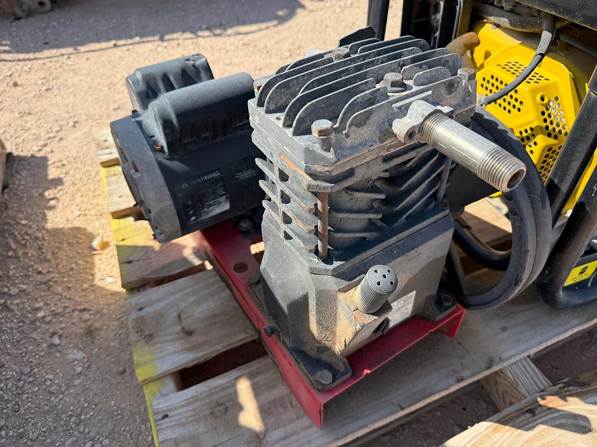 Used PALLET W/ POWERTRAIN PT8000EXCS-DF DUAL FUEL 8K WATT GENERATOR & VT470000AV AIR COMPRESSOR P/B ELEC MOTOR