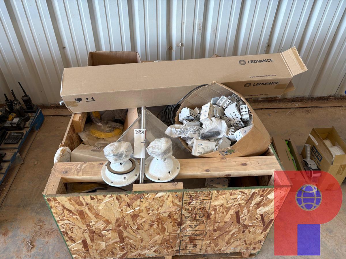 Used (2) PALLETS OF MISCELLANEOUS ELECTRICAL EQUIPMENT, GLASS JARS, SAFETY DATA SHEETS, ETC.