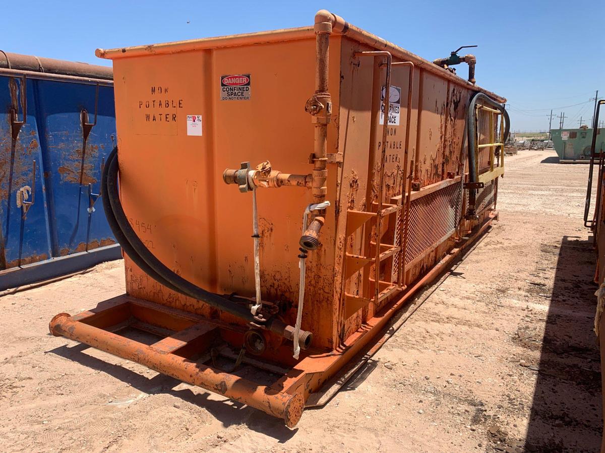Used 21’ L x 9’ W x 8’ T 115 Bbl Open Top Skidded Tank