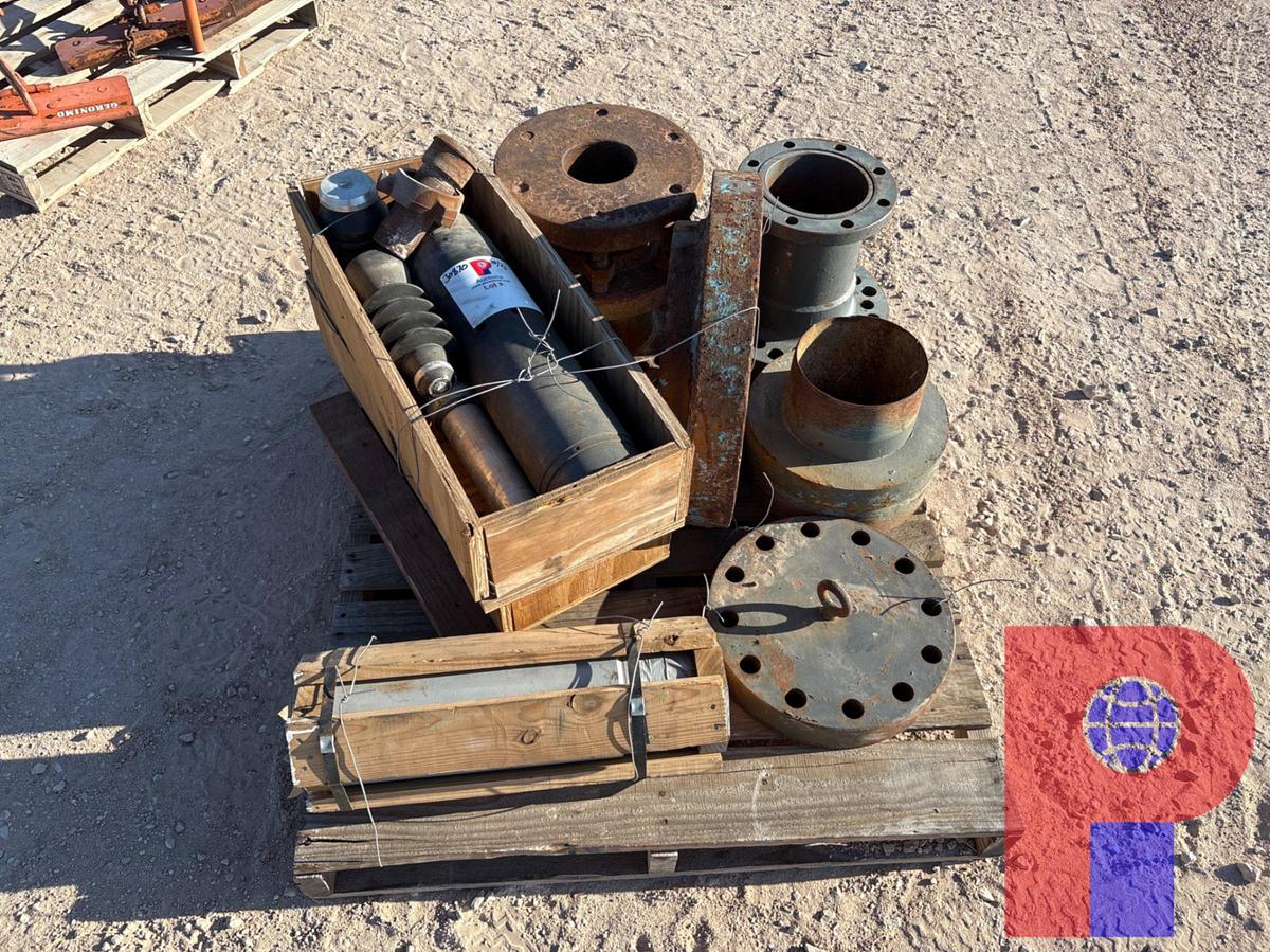 Used PALLET W/ ADAPTER SPOOLS, LIFT FLANGES, FLOAT COLLARS, & CEMENT PLUGS