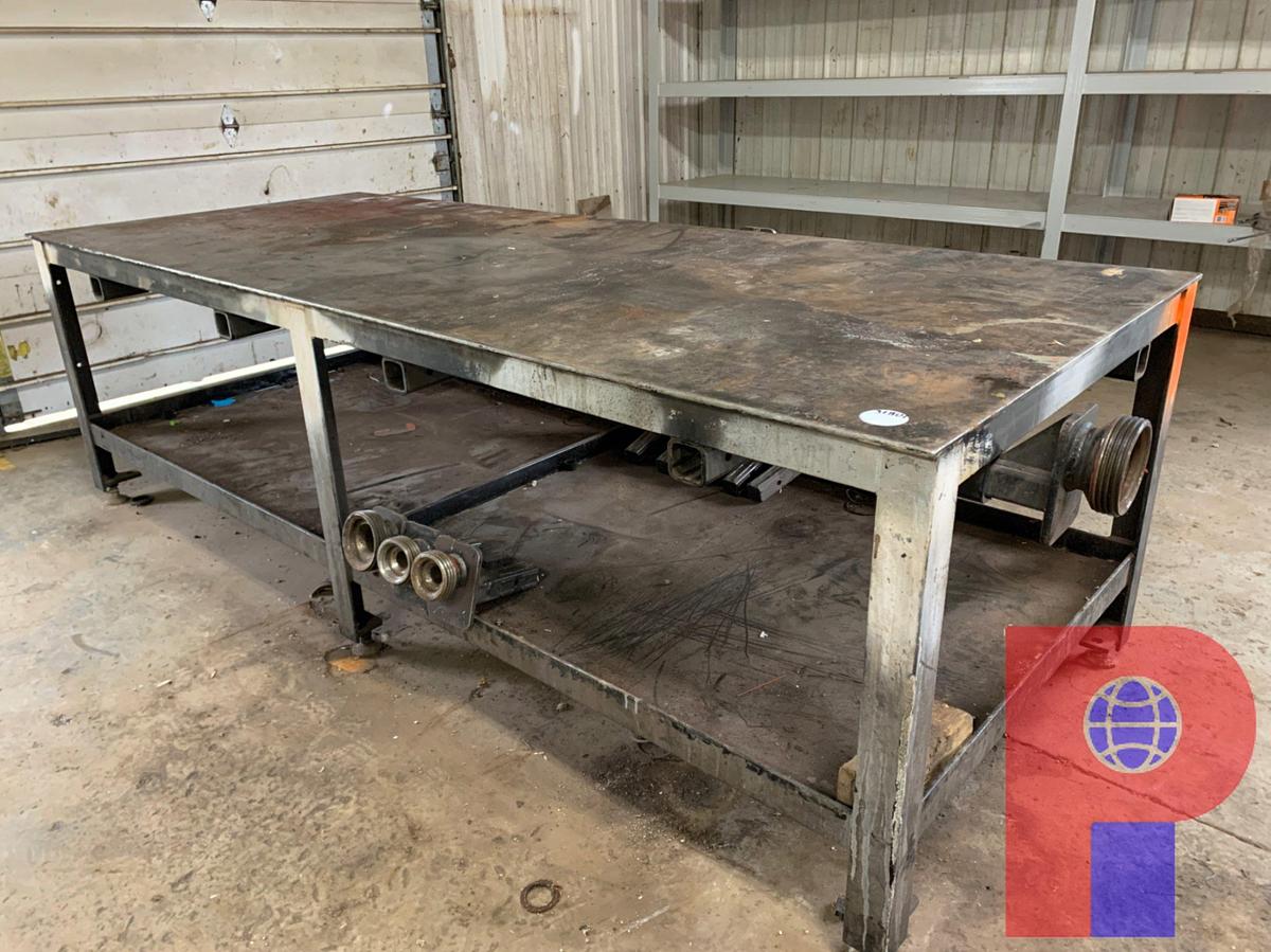 Used 10’ X 4’ X 3’ METAL SHOP TABLE W/ BOTTOM STORAGE SHELF
