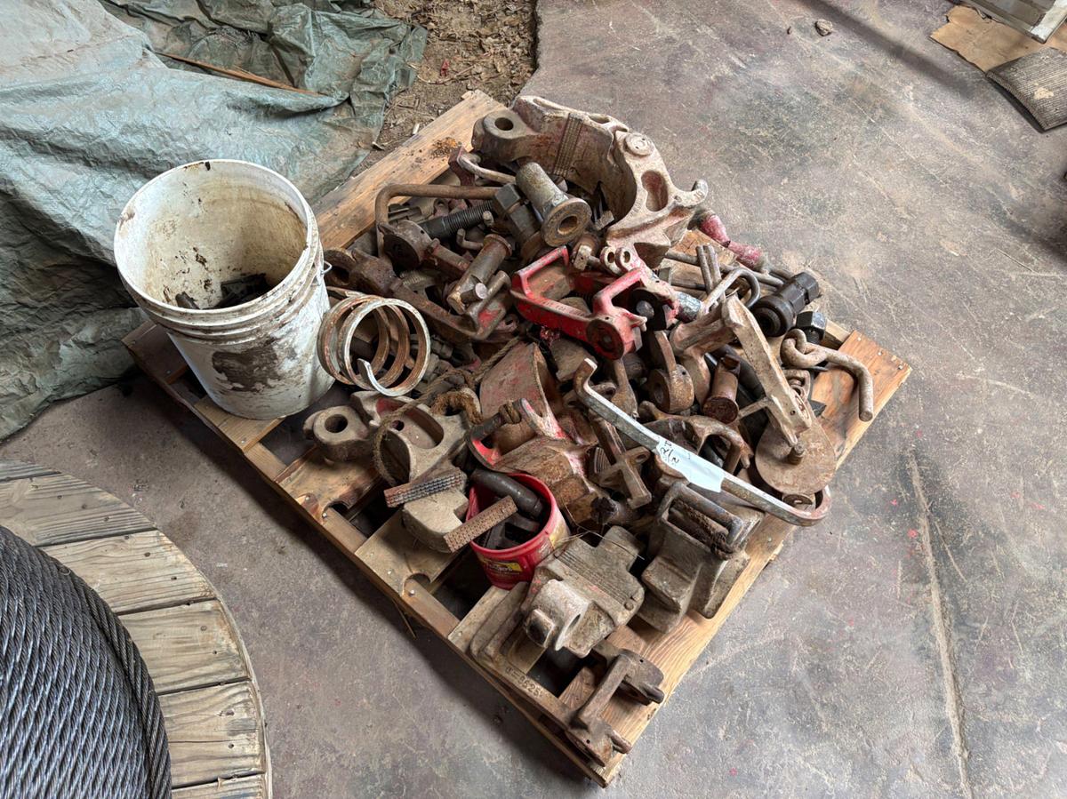 Used (2 pallets) assorted manual tong parts, slip handles, slip dies, (3) Goodyear P265/70R17 tires, etc