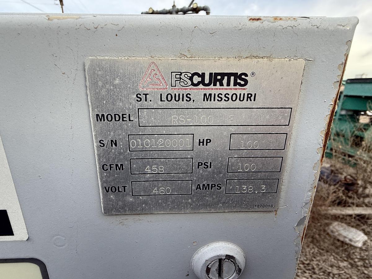 Used FS CURTIS RS-100 F 458 CFM 100 PSI SKIDDED AIR COMPRESSOR (INCOMPLETE)