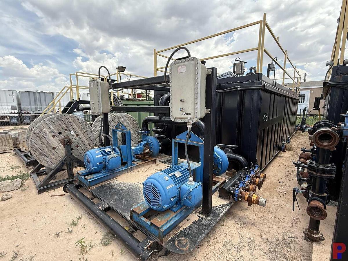 Used 27’L X 10’W X 6.5’H 2-COMPARTMENT 260 BBL. MIXING TANK P/B (4) 75 HP ELECTRIC MOTORS
