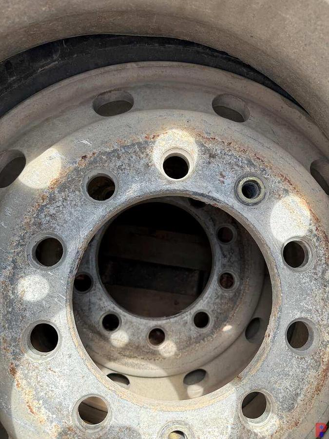 Used (7) 255/70R22.5 TIRES W/ ALUMINUM / STEEL BUD WHEELS