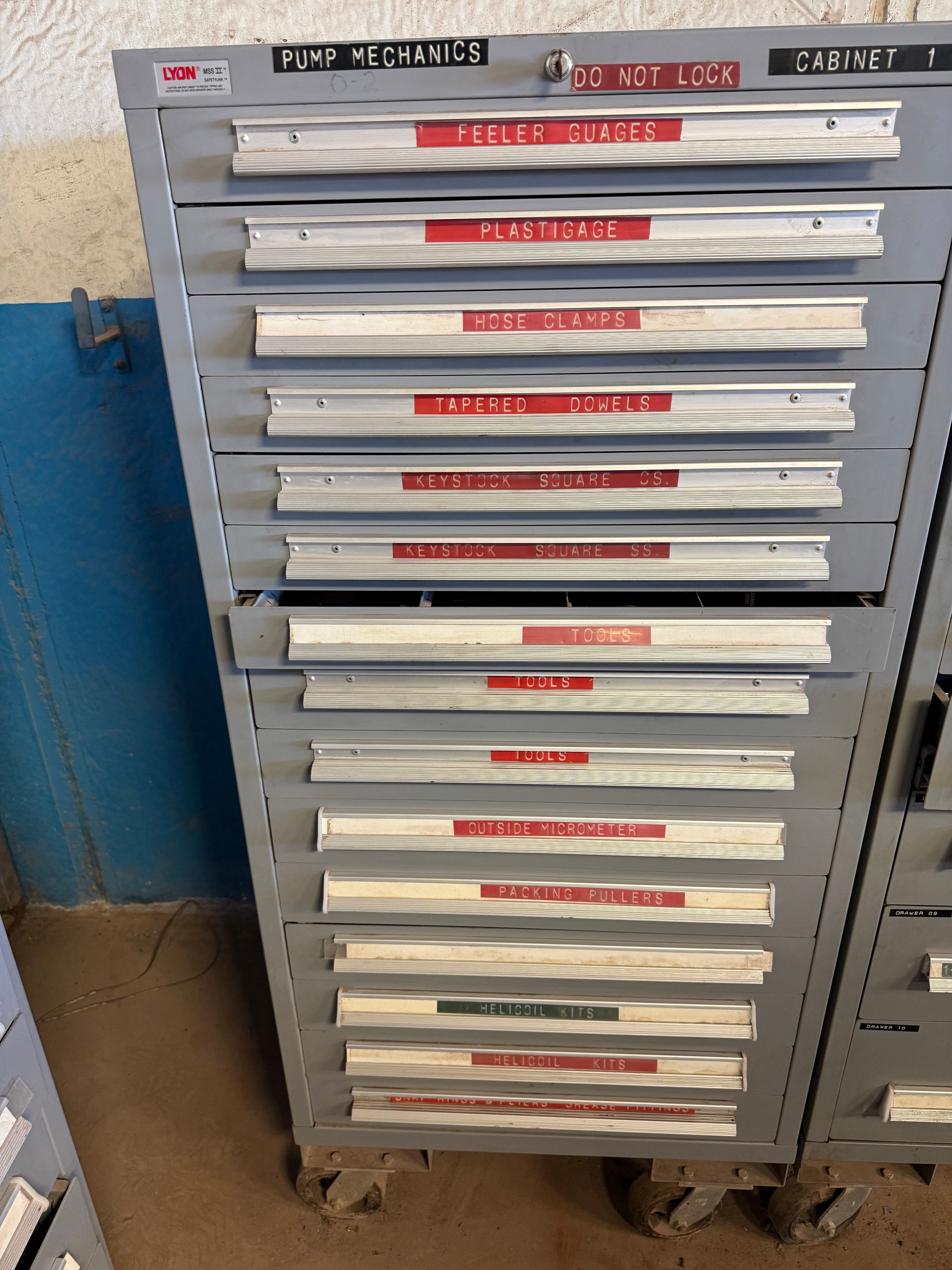 Used LYON MSS II 15-DRAWER ROLLING TOOL CABINET W/ MACHINE SHOP TOOLS