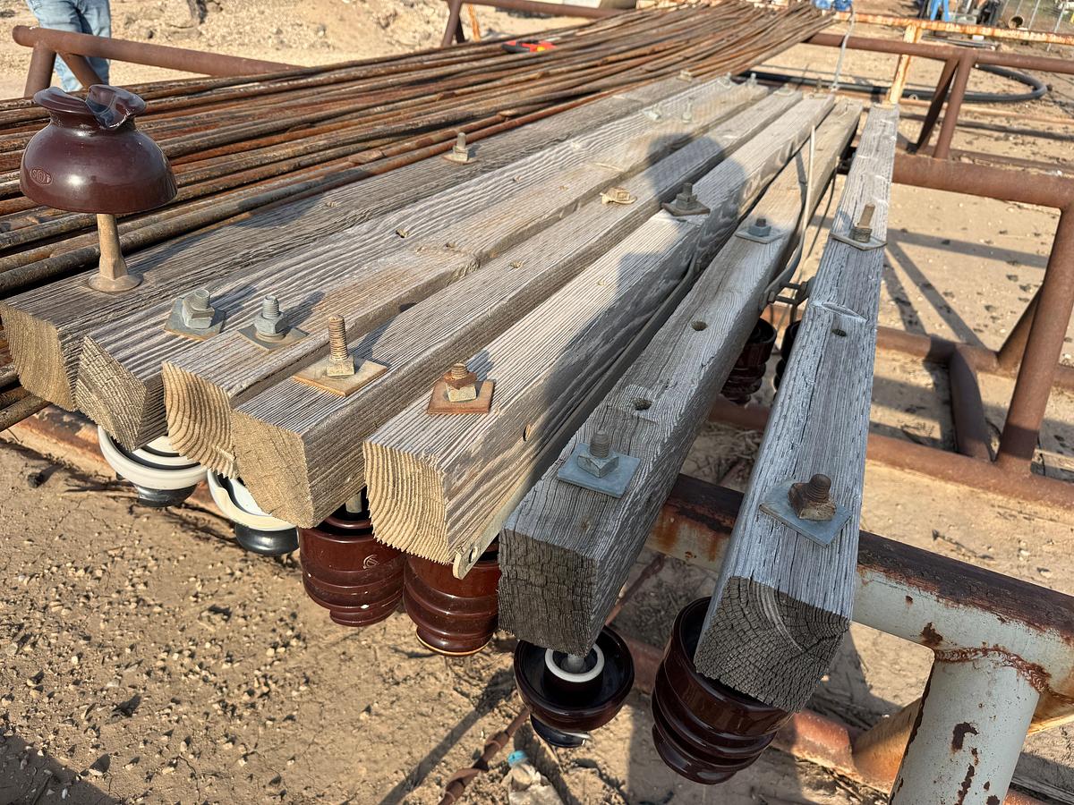 Used (4 X $) 16’L x 32” TRIANGULAR PIPE RACKS W/ PIPE STAYS (SOME RUSTED THRU ON BOTTOM)