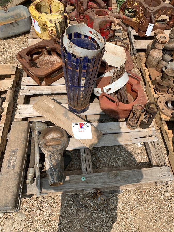 Used (4) Pallets of Wrenches, Pipe Wrenches, 5-1/2 Basket, 1002 Fittings, Bolts, and Pneumatic Controls
