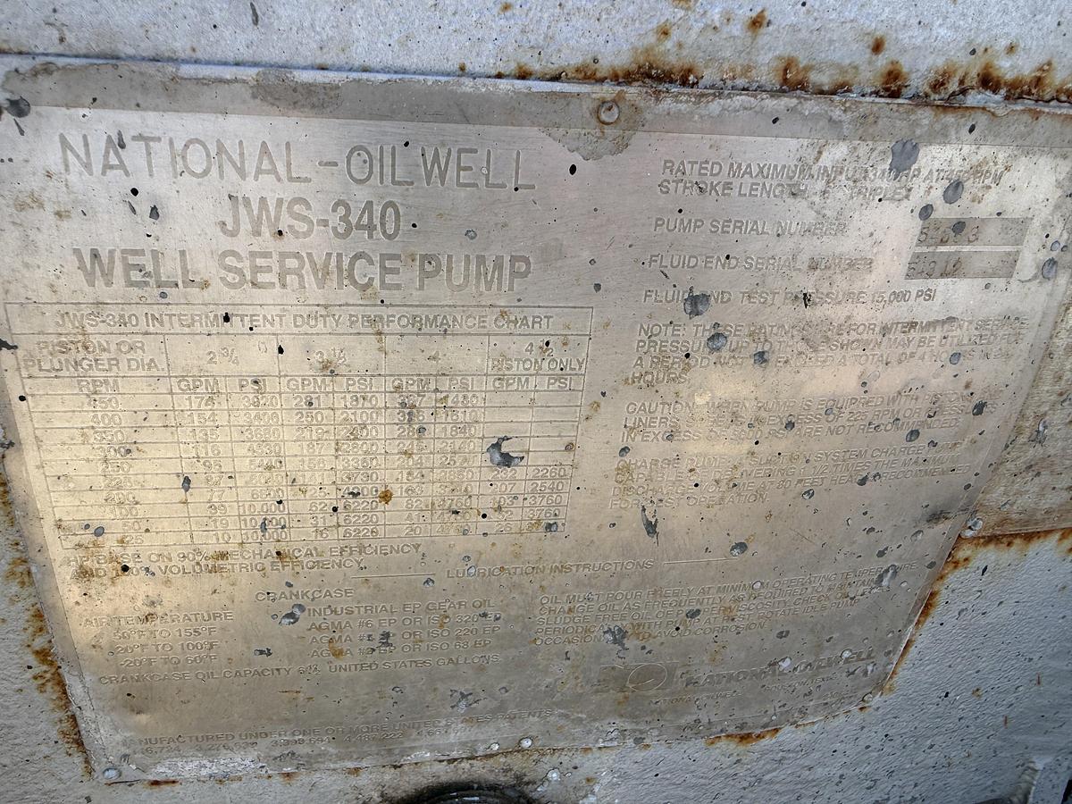 Used JWS-340 10K WP TRIPLEX WELL SERVICE PUMP SKIDDED P/B DETROIT SERIES 60 (INCOMPLETE)