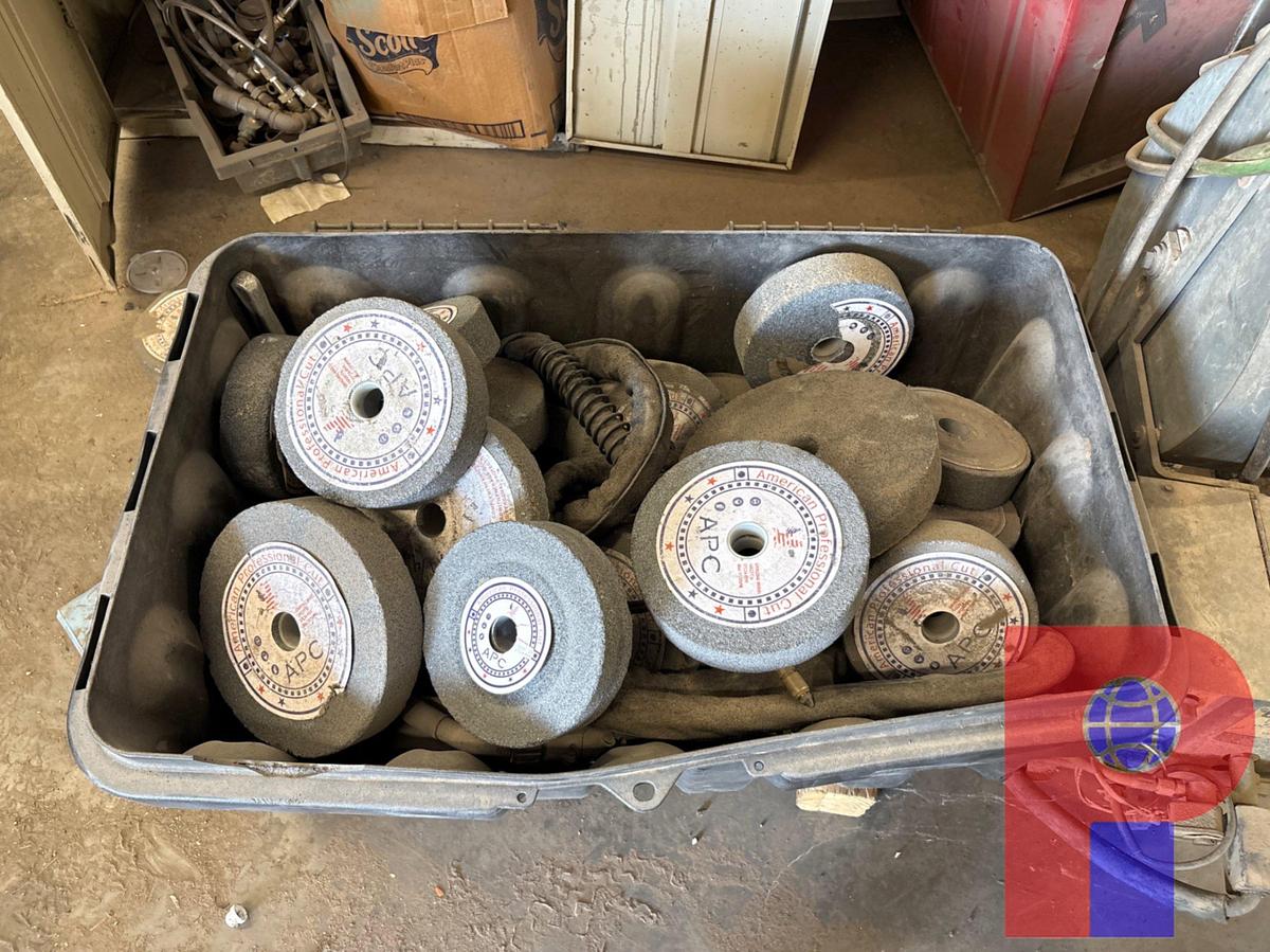 Used BOX W/ APPROXIMATELY 35 APC TOOL POST GRINDING WHEELS