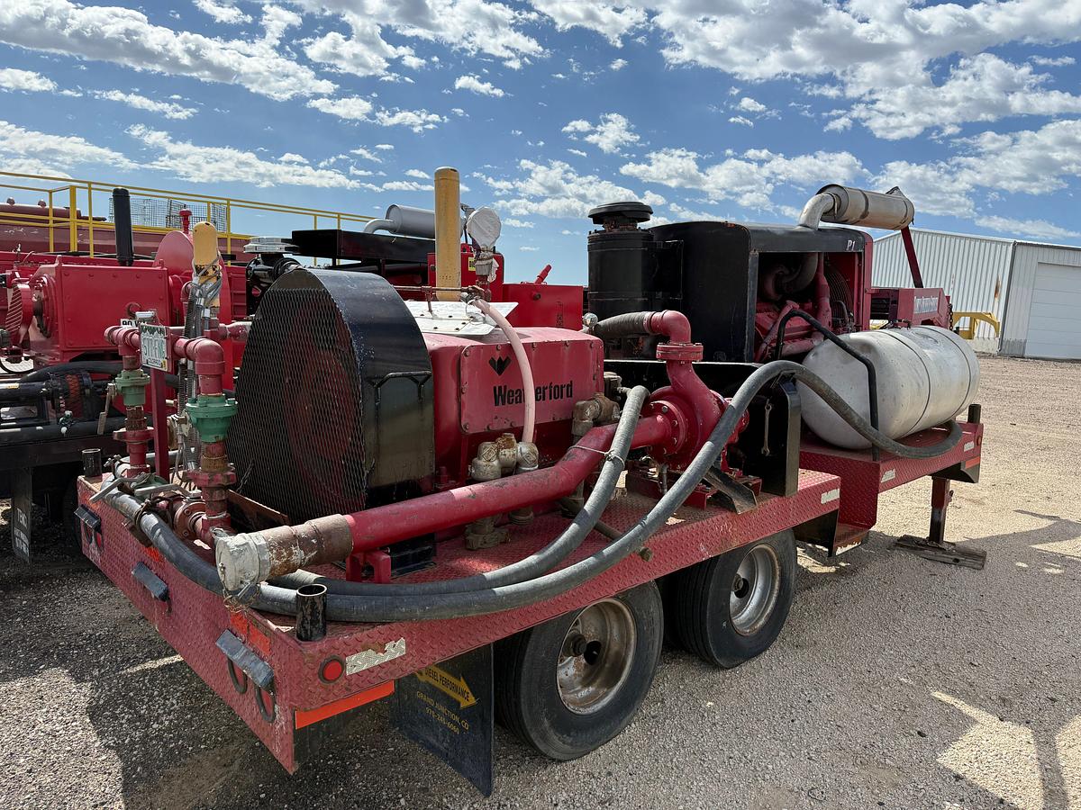 Used WEATHERFORD 5K WP TRIPLEX PUMP MTD ON 16’ T/A GOOSENECK TRAILER