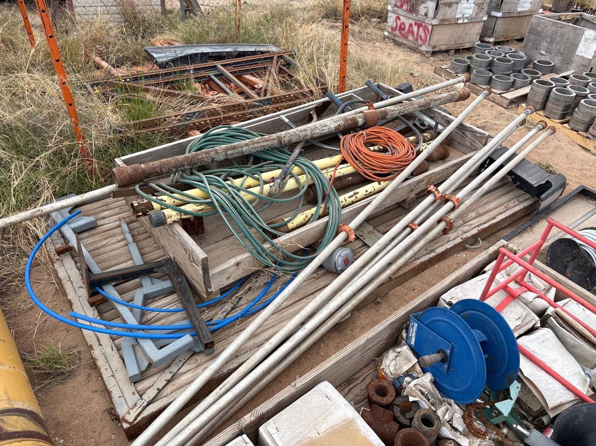 Used 8’ x 8’ x 9’ adjustable height work platform & assorted tools