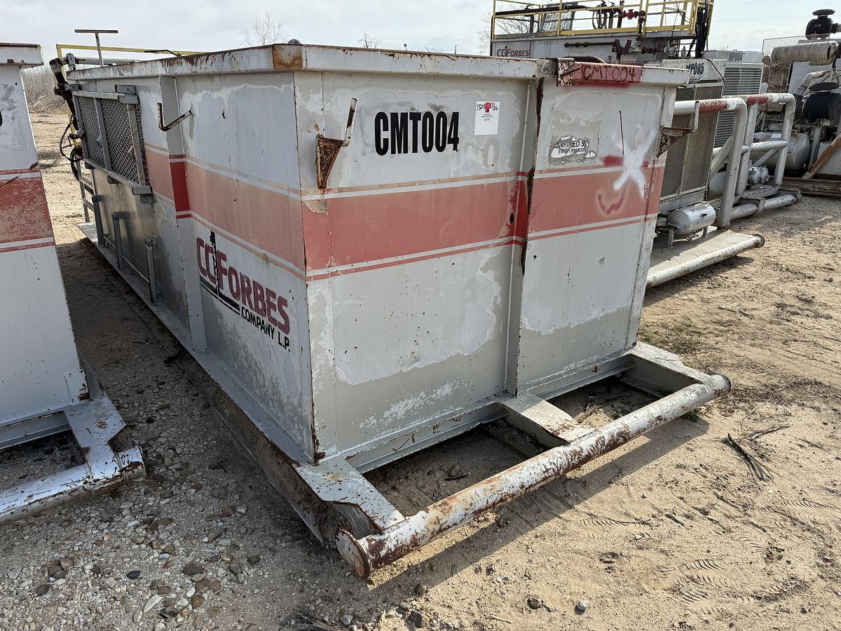 Used 15’ X 7’ X 5’ 2-COMPARTMENT MIXING TANK W/ PORCH, CATWALK, AGITATOR