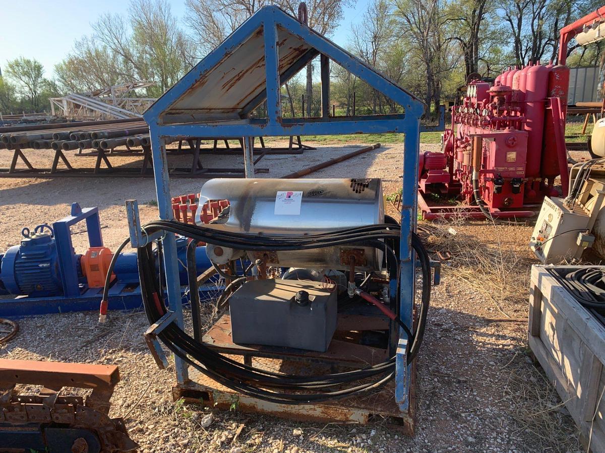 Used 4’ L x 4’ W x 80” T Skidded Pressure Washer w/ Burner