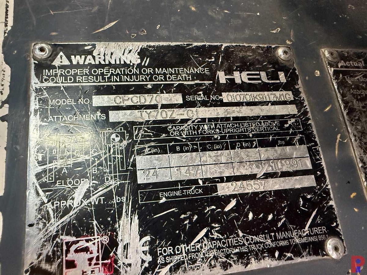 Used HELI CPCD70 14,991 LBS CAP. PNEUMATIC TIRE FORKLIFT