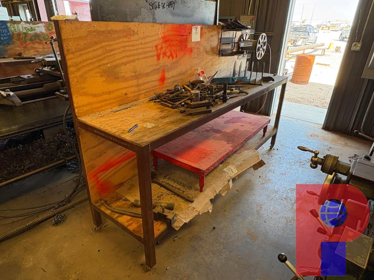 Used 8’ X 25” X 39” ROLLING SHOP TABLE