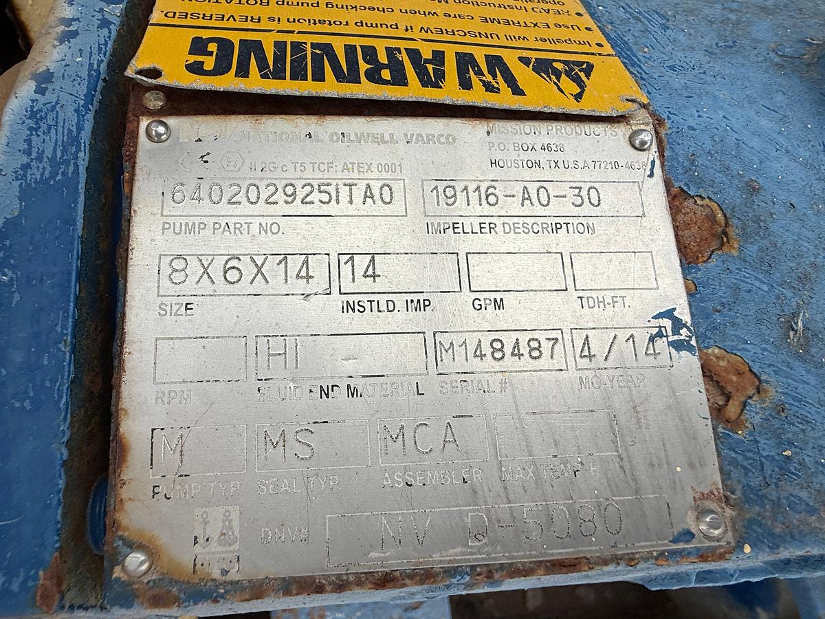 Used CONTINENTAL EMSCO FB-1600 5K WP TRIPLEX MUD PUMP W/ AC ELECTRIC MOTOR &  MIXING TANK SKIDDED