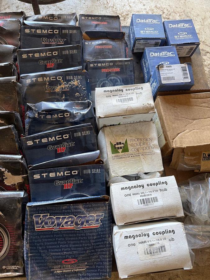 Used Pallet of assorted National Seals, Stemco Hub Seals, Magnaloy Couplings, Data Trac Pro-Mileage Counters, & Related