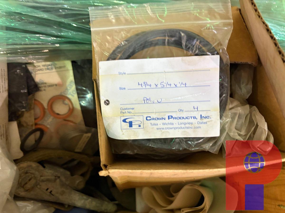 Used CRATE OF TEXAS OIL TOOLS PIPE ACTUATOR ASSEMBLIES, SAFETY GOGGLES, SEALS, O-RINGS, RAMS