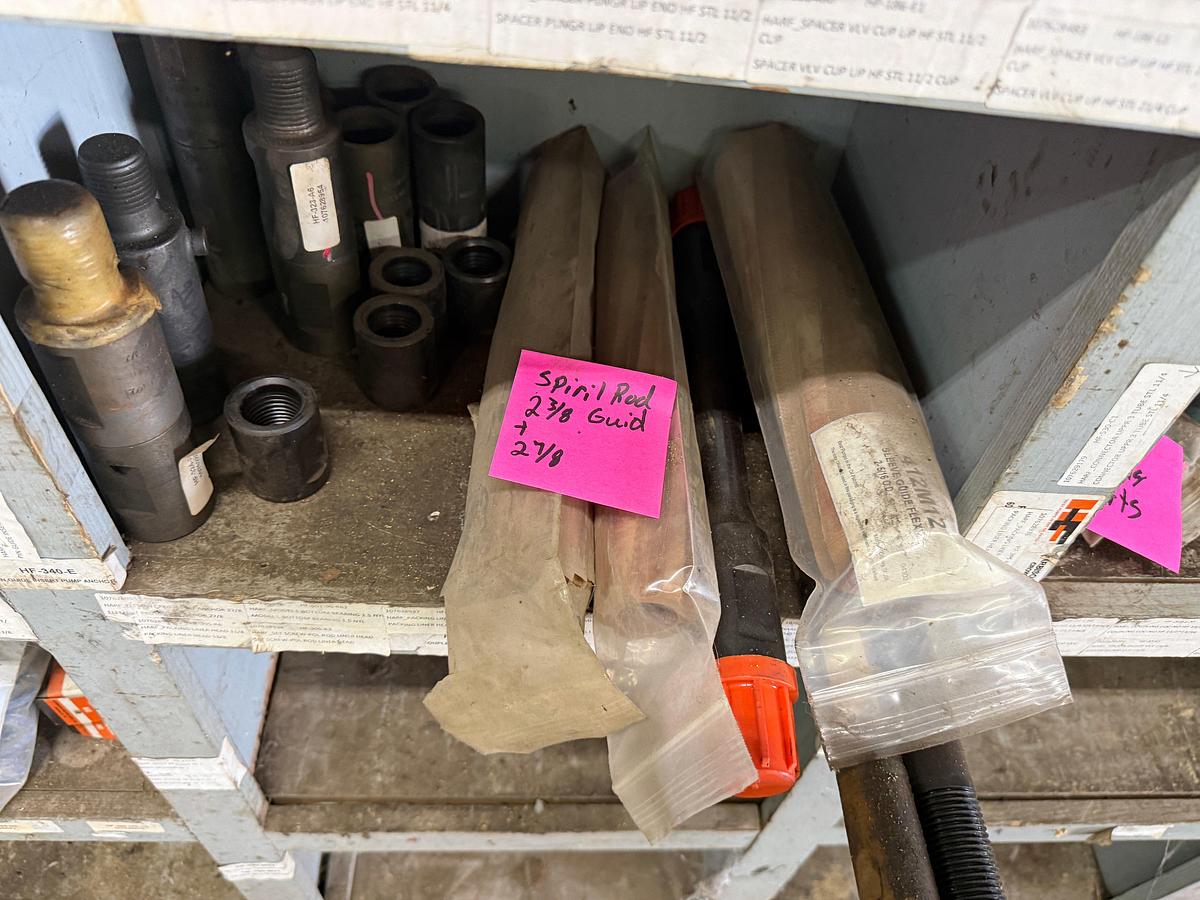 Used (120+) 1-1/2” STAINLESS STEEL GUIDES , STEEL MANUAL & MECHANICAL HOLD DOWN, GUIDE CAGES, 3-WING CAGES, PULL ROD CONN, & RELATED