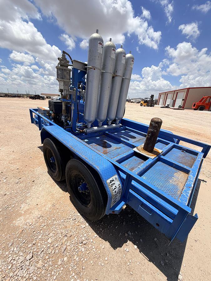 Used 3-station closing unit mtd on 12’ x 80” t/a bumper pull trailer