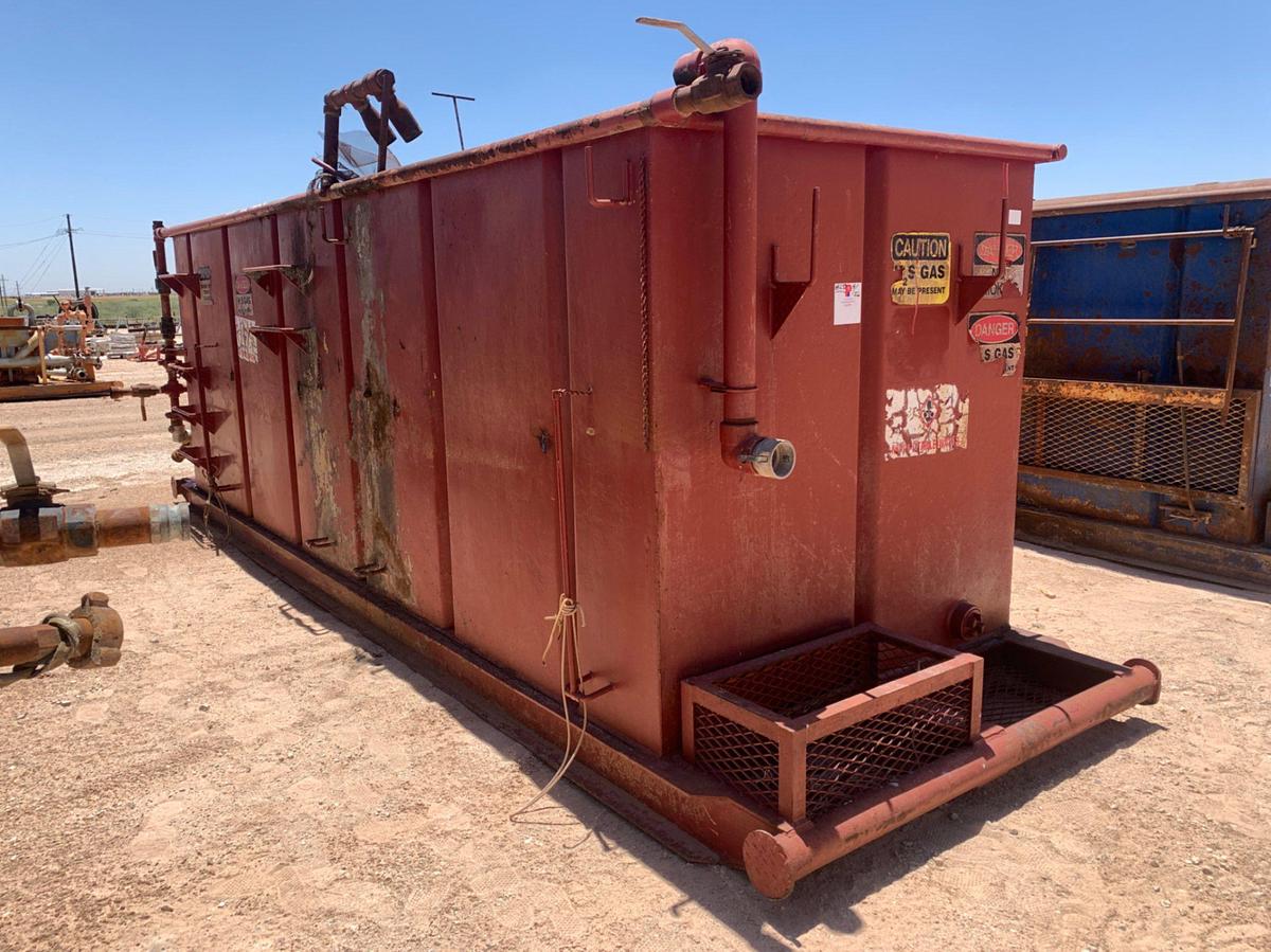 Used 21’ L x 9’ W x 8’ T 115 Bbl Open Top Skidded Tank