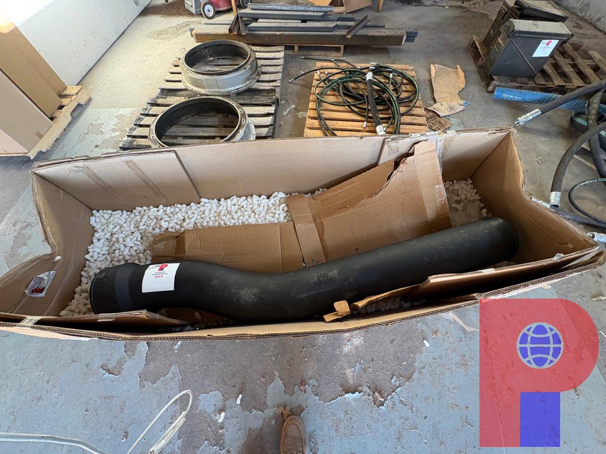 Used LOT OF ASSORTED ENGINE PARTS, HYDRAULIC & SUCTION HOSES, IRON, SHELVING, ETC.