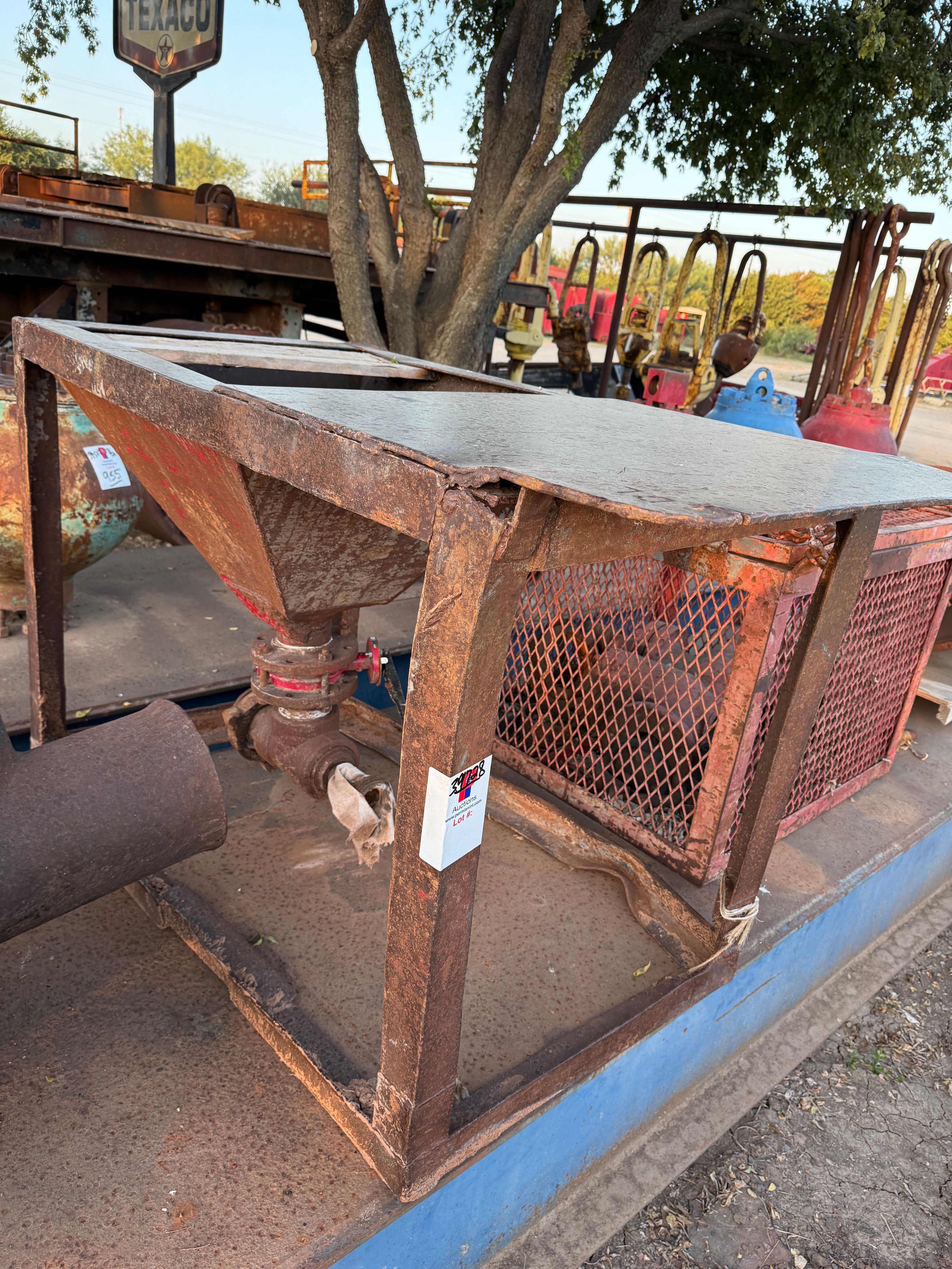 Used 32” x 32” x 20” CONE SHAPED MUD MIXING HOPPER & 42" x 36" x 32" JUNK BASKET W/ TOP & LIFTING EYES
