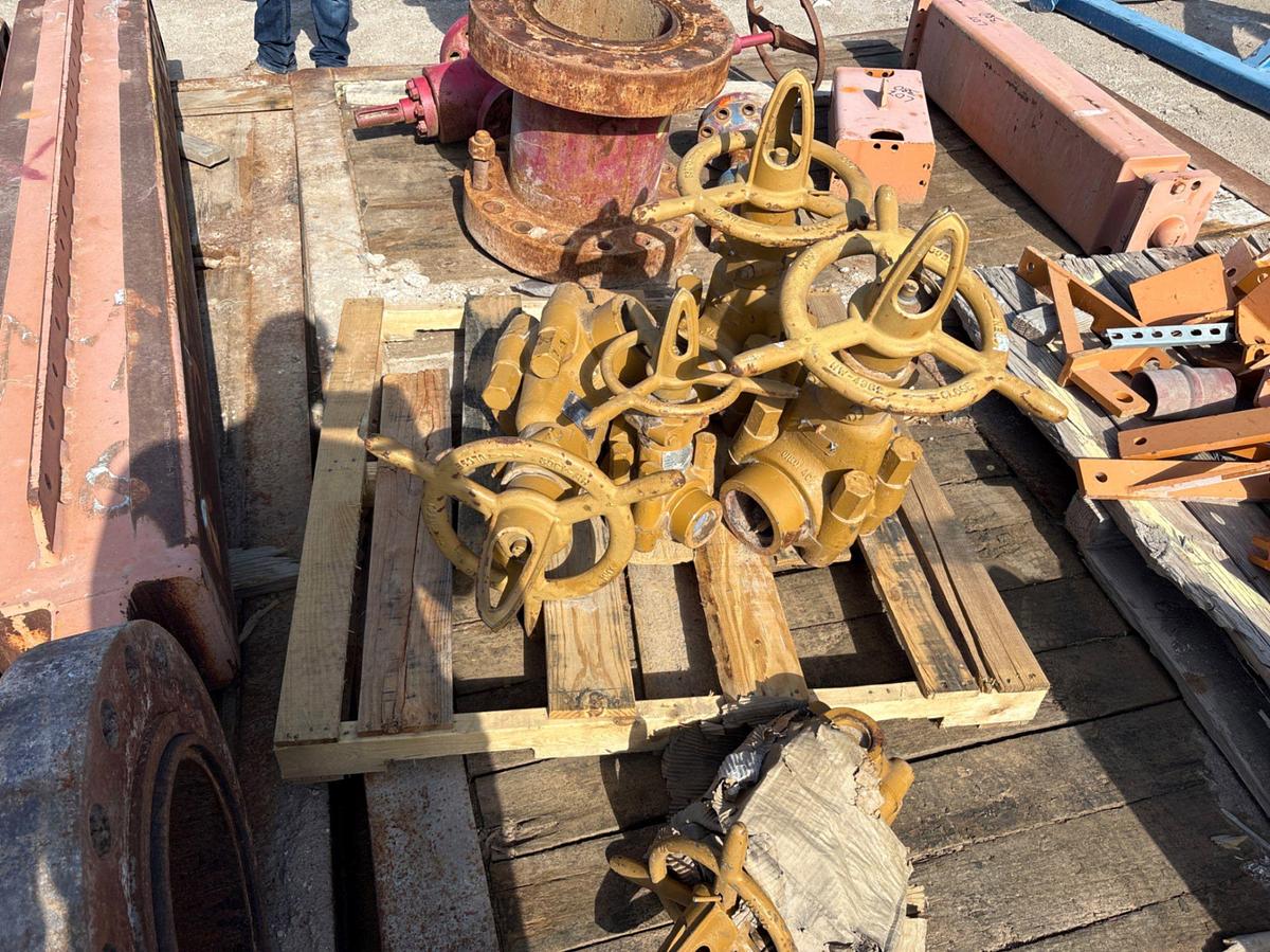 Used Assorted spacer spools, gate valves, & contents of rig matting board