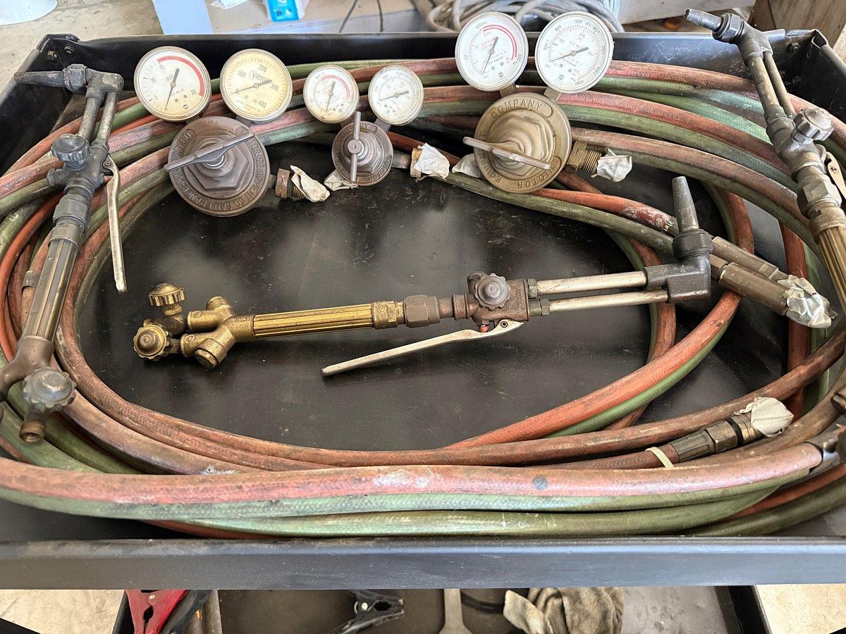 Used 30 FT. Oxygen/Acetylene Hose, 3 Sets of Victor gauges as well as 3 Victor Torches.