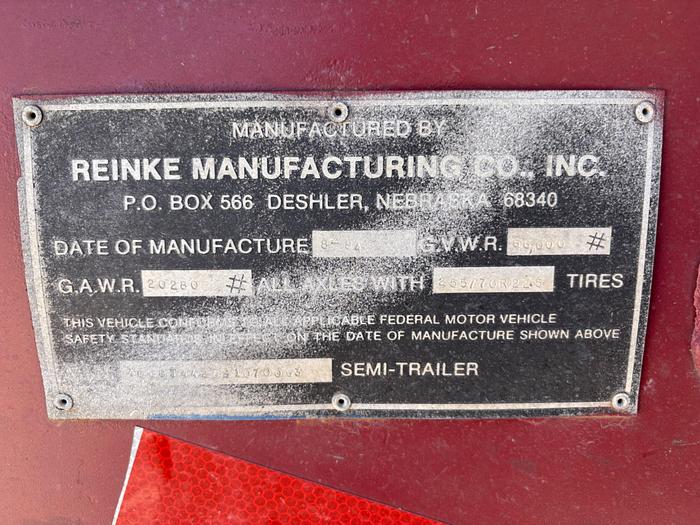 Used 1994 REINKE MFG T/A CHEMICAL TRANSPORT TRAILER