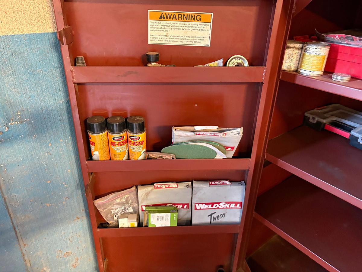 Used JOBOX 5’ x 2.5’ x 5’ 2-door cabinet w/ contents