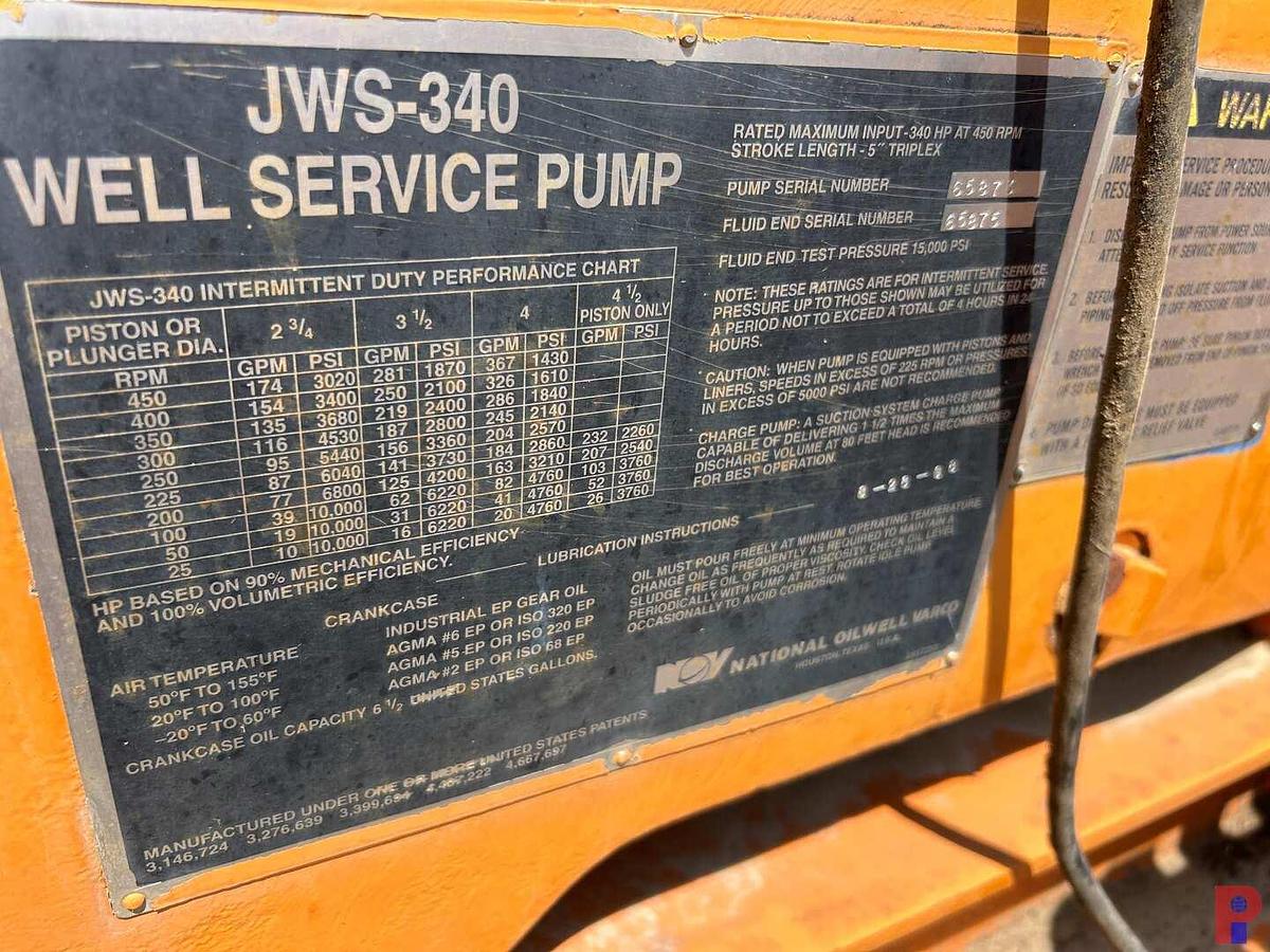 Used NATIONAL OILWELL JWS-340 TRIPLEX WELL SERVICE PUMP P/B DETROIT 60 SERIES W/ ALLISON TRANS.