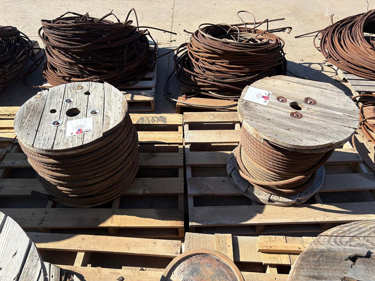 Used (7) spools of assorted size wire rope/cable