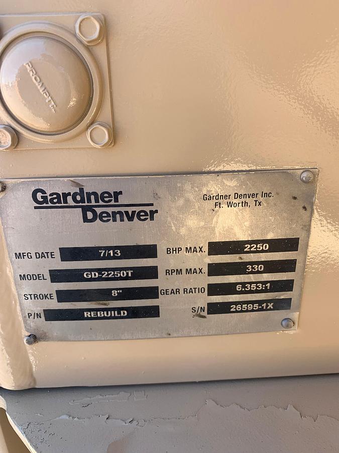Used 2013 GARDNER DENVER GD-2250T 10K WP TRIPLEX PUMP (NEW REBUILD) P/B MTU 12V2000 1005-HP, SKIDDED