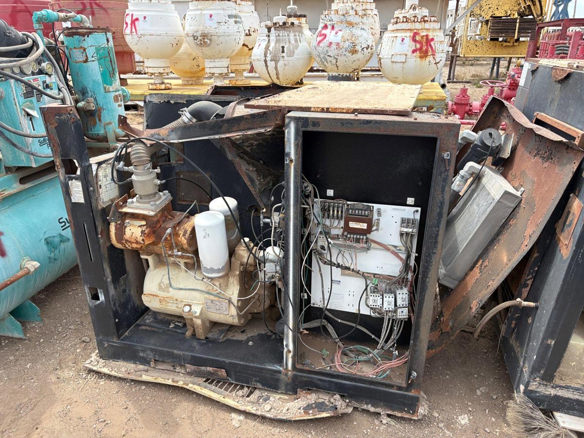 Used (3) inoperable/incomplete ingersoll Rand up6-40-125 corkscrew air compressors & (1) Sullivan palatek air compressor