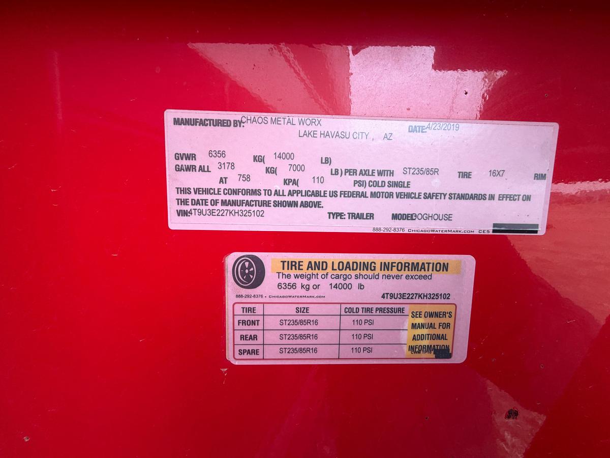 Used 2019 CHAOS METAL WORX 24' GN DOG HOUSE / TOOL TRAILER