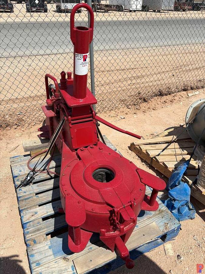 Used GILL 5893R HYD. TUBING TONG W/ AIR BACKUP, 2-3/8 TO 2-7/8 HEAD, NEW PIGTAILS